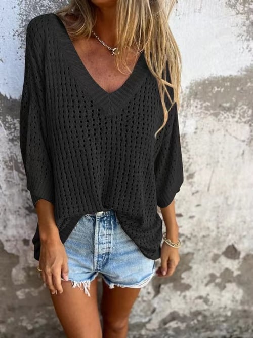Delia™ - Gebreide top met V-hals