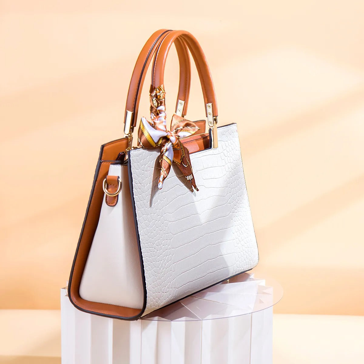 Mireille™ - Dameshandtas met krokodilleneffect en decoratieve sjaal