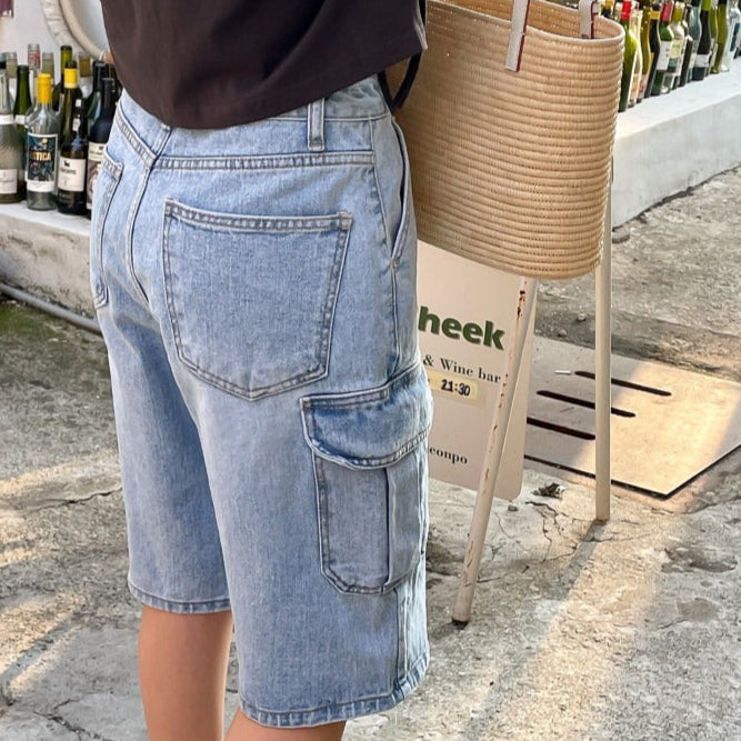 Elina™ - Dames denim shorts met cargozakken baggy stijl