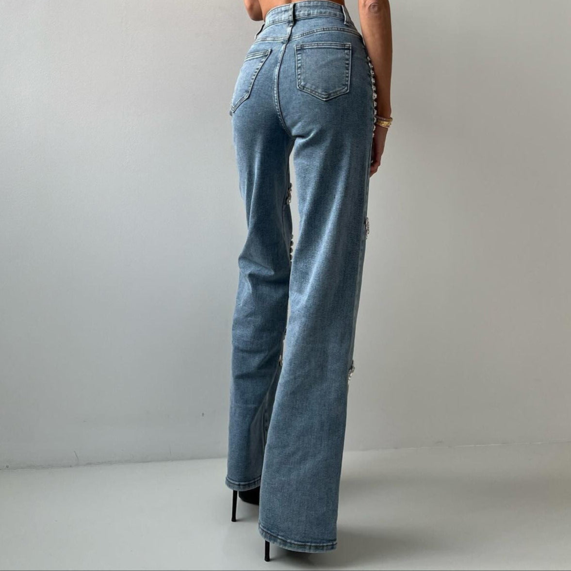 Eloísa™ - Damesjeans met decoratieve strassteentjes recht model