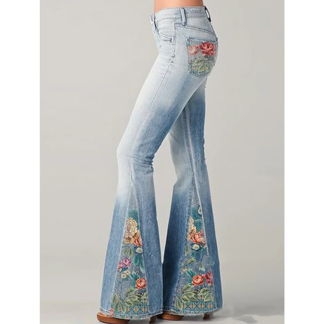 Wiske™ - Dames vintage jeans - Gebloemd borduursel - Uitlopend
