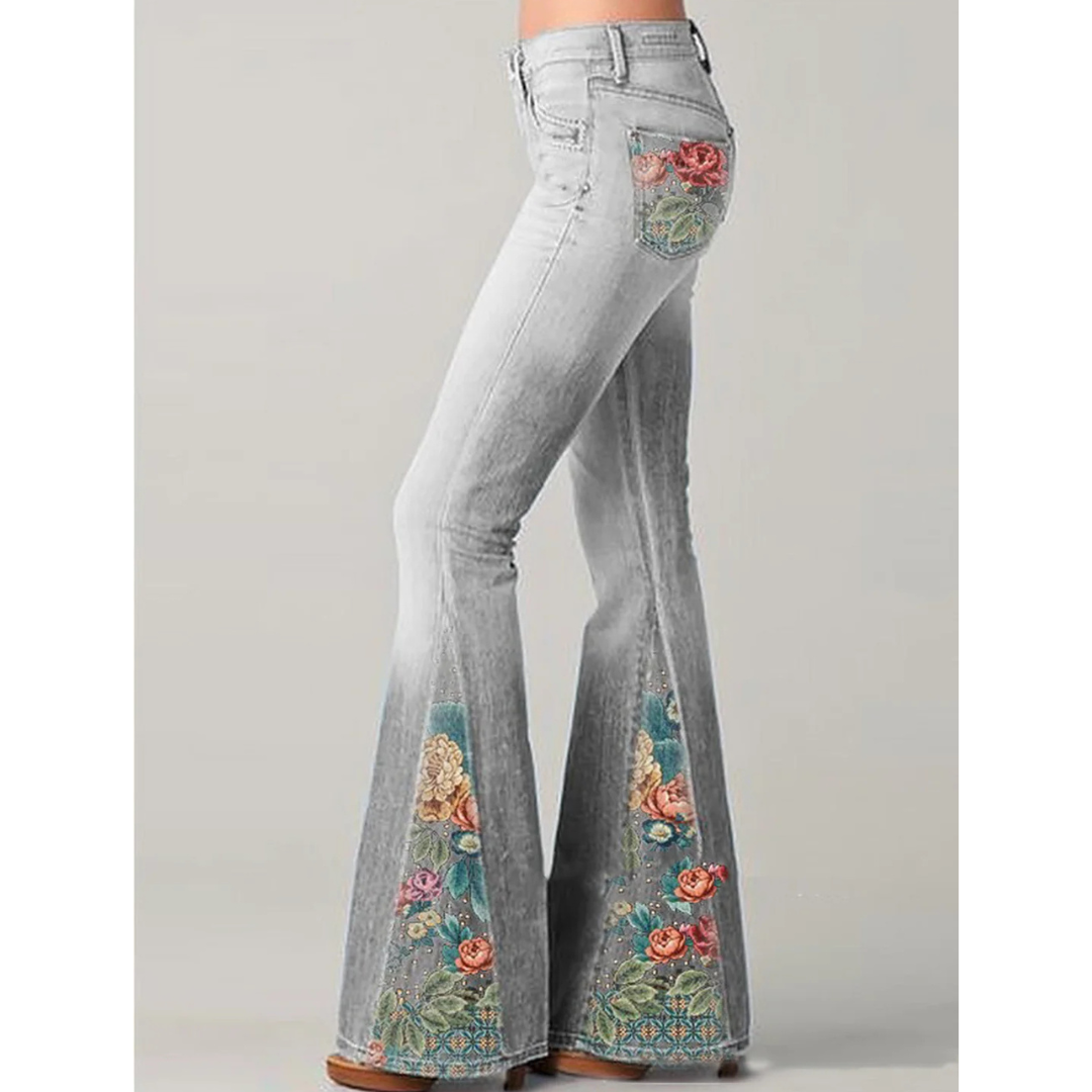 Wiske™ - Dames vintage jeans - Gebloemd borduursel - Uitlopend