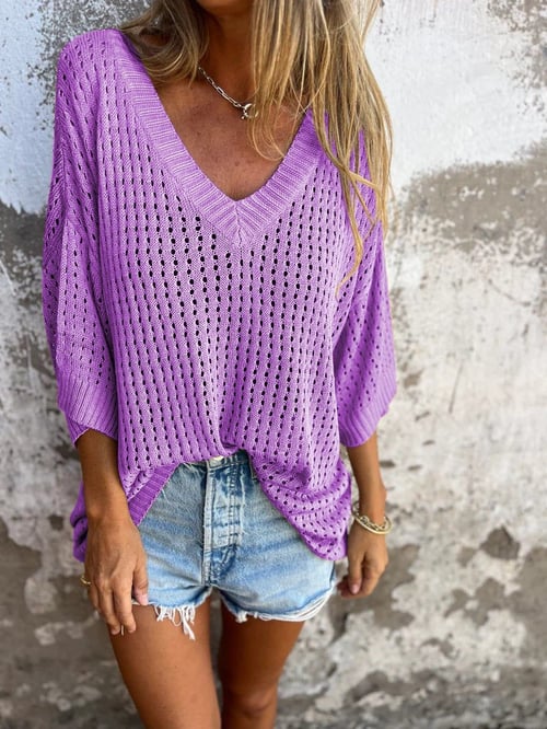 Delia™ - Gebreide top met V-hals