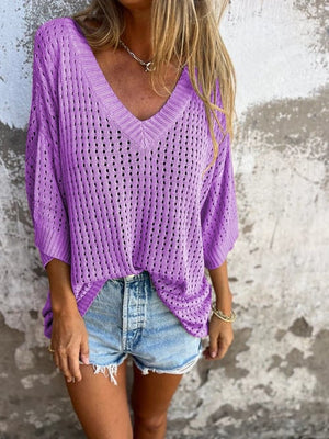 Delia™ - Gebreide top met V-hals