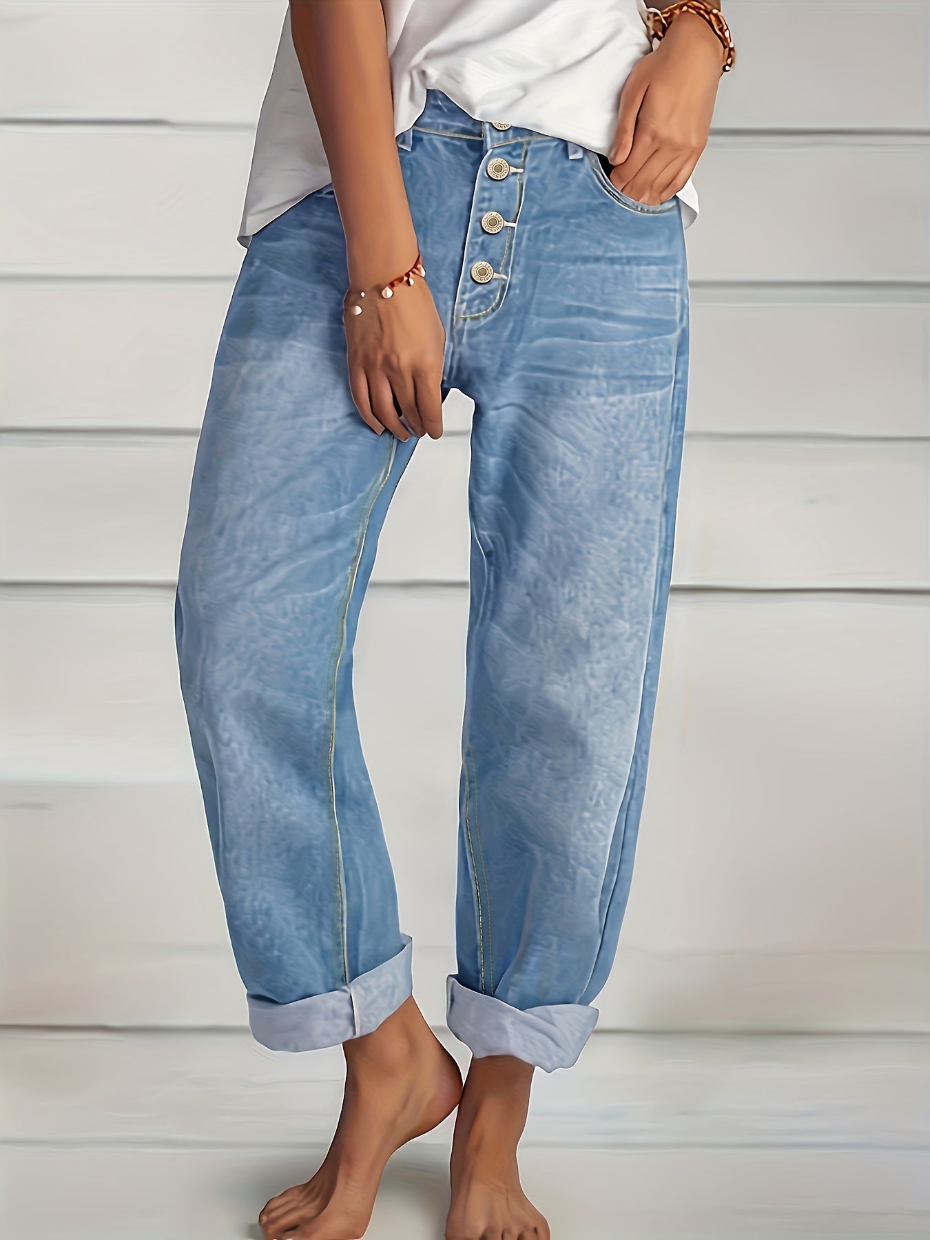 Quinn™ - Losvallende Rechte Jeans met Knoop