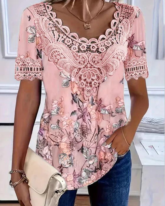 Amalina™ - Korte mouwen T-shirt met bloemenprint