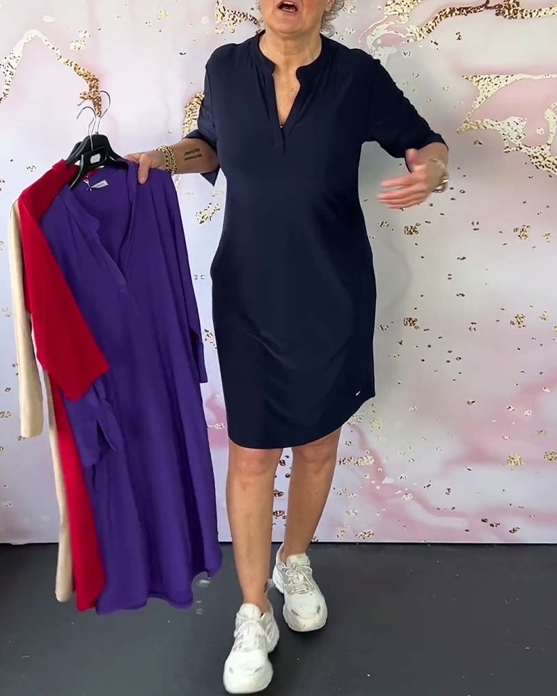 Karin™ - Effen jurk met V-hals