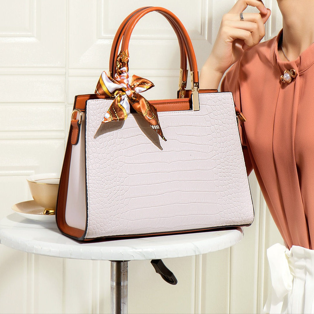 Mireille™ - Dameshandtas met krokodilleneffect en decoratieve sjaal