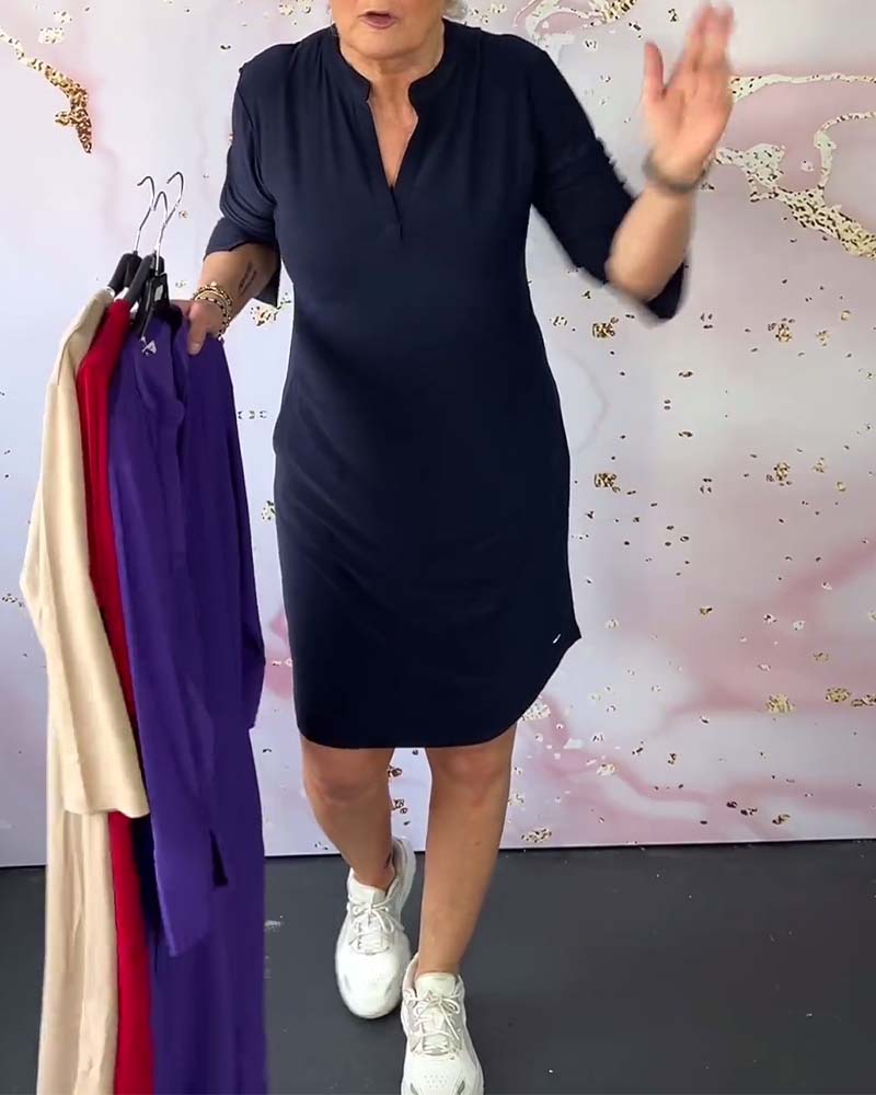Karin™ - Effen jurk met V-hals