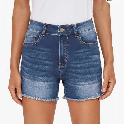 Byanca™ - Dames denim shorts met hoge taille en gerafelde randen