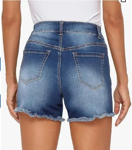 Byanca™ - Dames denim shorts met hoge taille en gerafelde randen