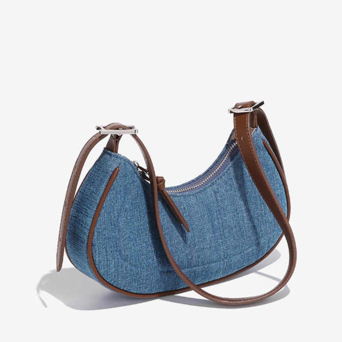 Élodie™ - Denim damesschoudertas met halvemaanvorm