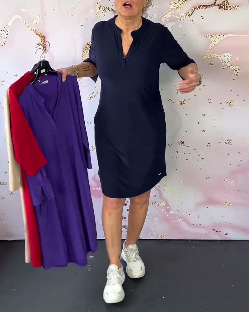 Karin™ - Effen jurk met V-hals