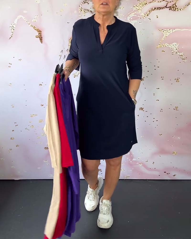 Karin™ - Effen jurk met V-hals