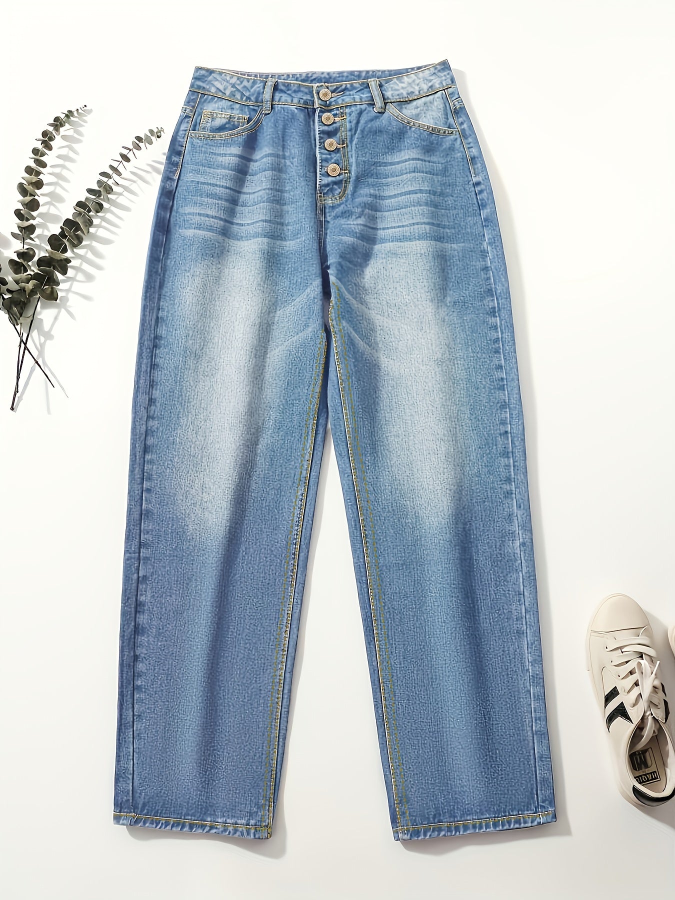 Quinn™ - Losvallende Rechte Jeans met Knoop