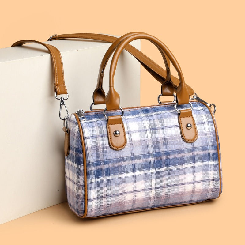 Milena™ - Schoudertas met ruitmotief en contrasterende hengsels