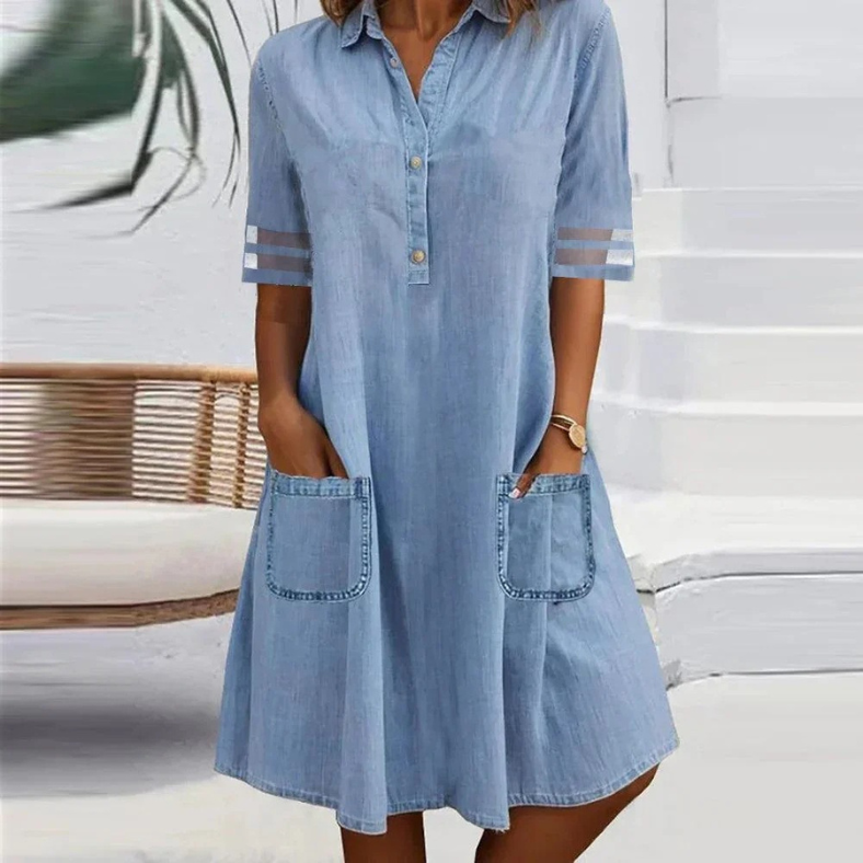 Julia™ - Denim Mini Jurk met Zijzakken