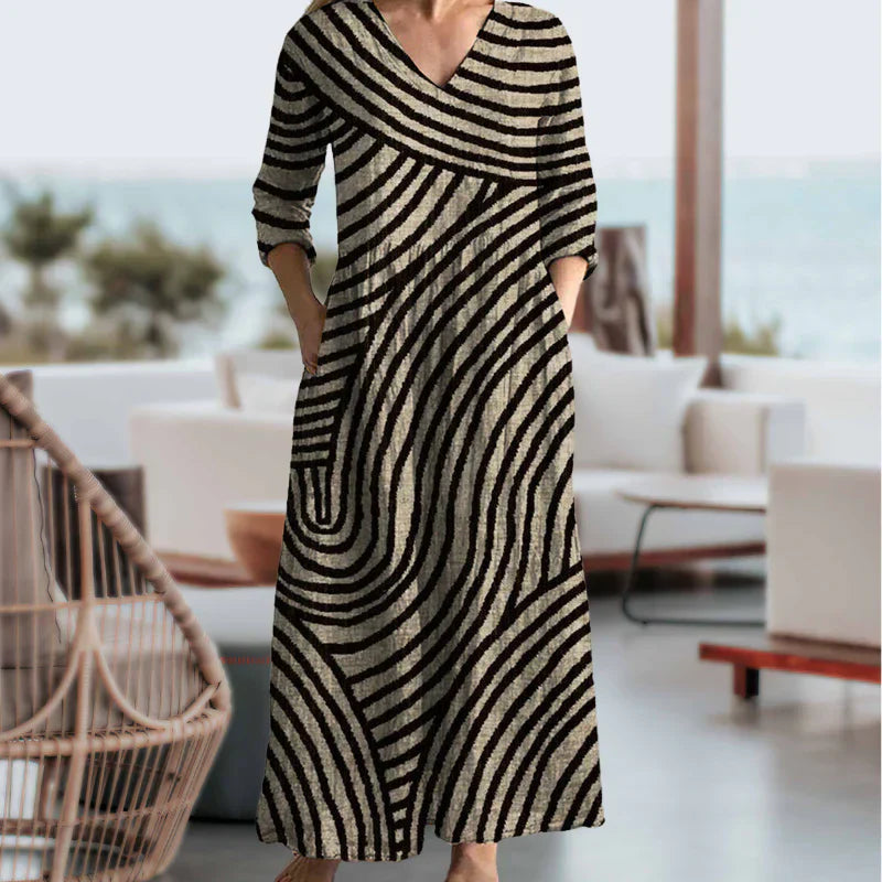 Kyra™ - Vintage gestreepte maxi-jurk