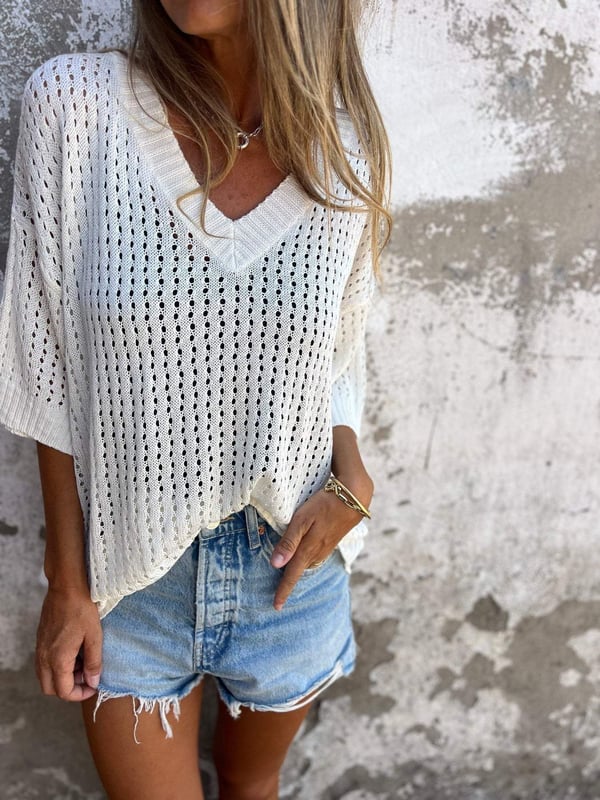 Delia™ - Gebreide top met V-hals