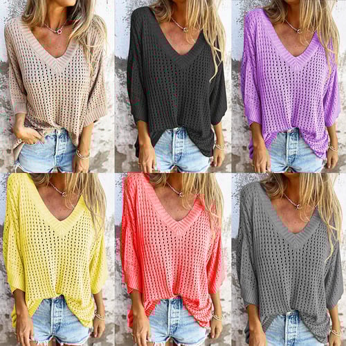 Delia™ - Gebreide top met V-hals