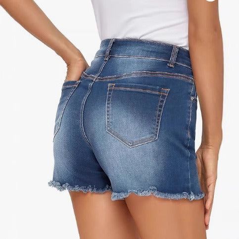 Byanca™ - Dames denim shorts met hoge taille en gerafelde randen