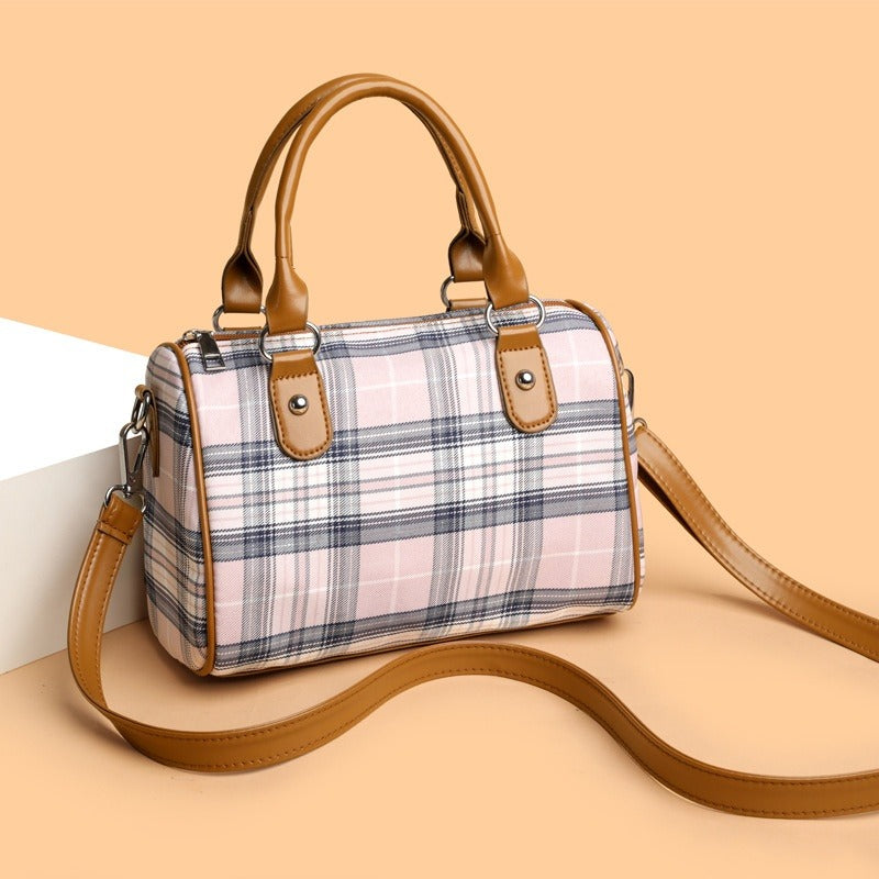 Milena™ - Schoudertas met ruitmotief en contrasterende hengsels