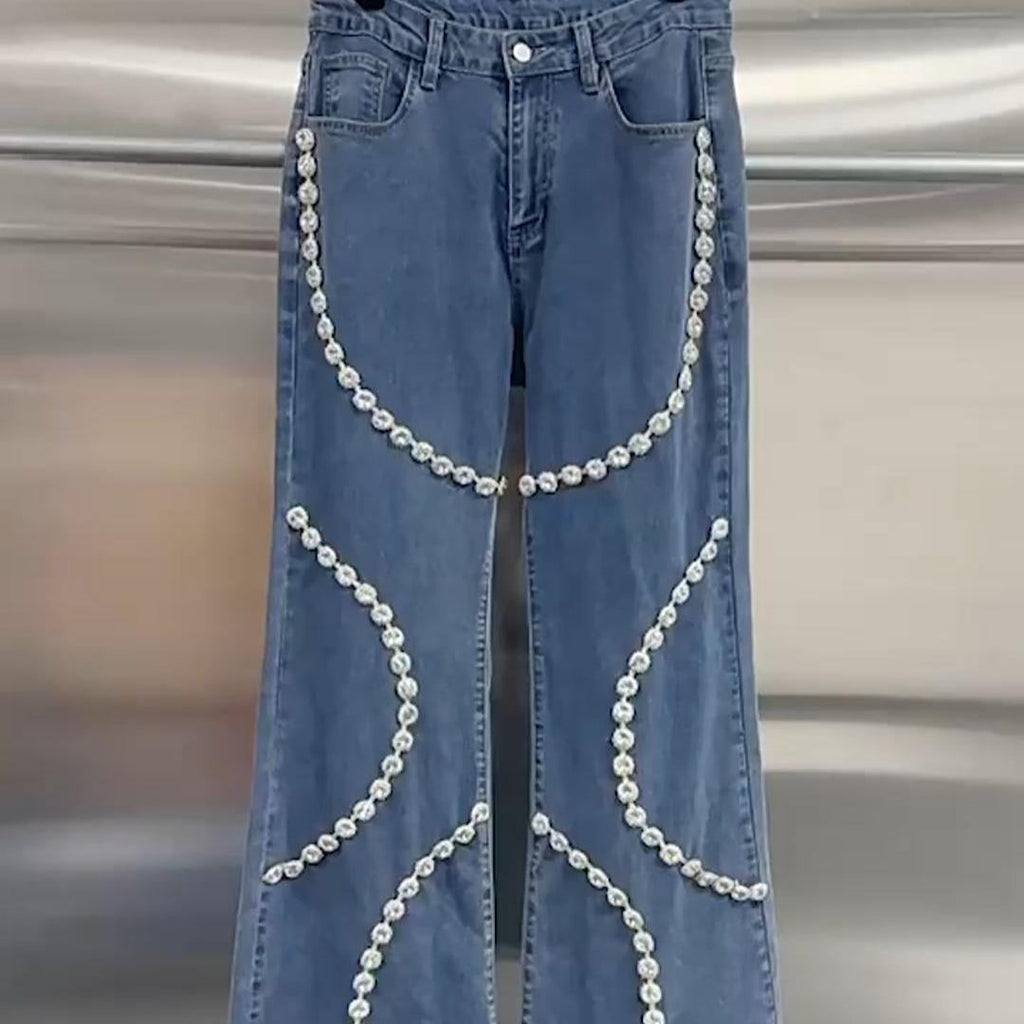 Eloísa™ - Damesjeans met decoratieve strassteentjes recht model