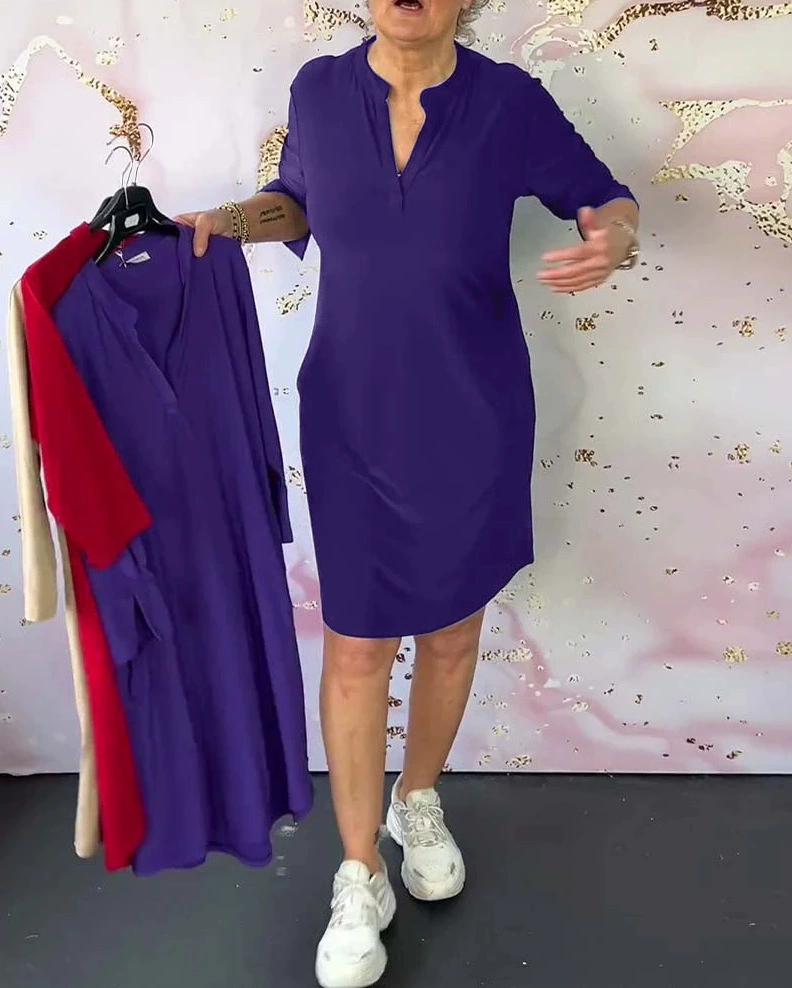 Karin™ - Effen jurk met V-hals