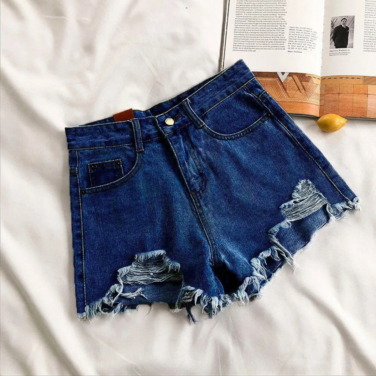 Estelle™ - Damesshort van denim met gerafeld effect