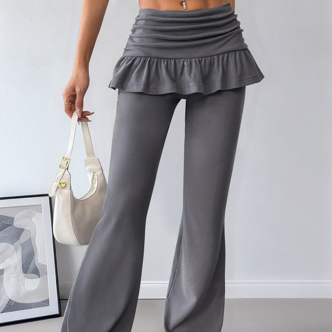 Solène™ - Katoenen uitlopende broek met ruches voor dames