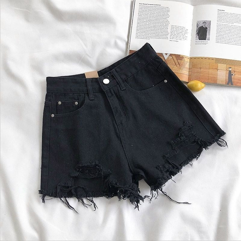 Estelle™ - Damesshort van denim met gerafeld effect