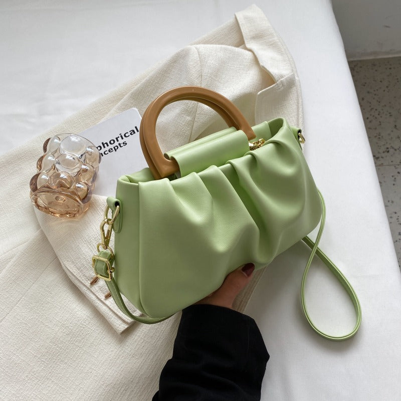 Amélie™ - Damestas met lederlook met ruches, moderne stijl