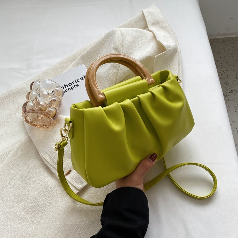 Amélie™ - Damestas met lederlook met ruches, moderne stijl