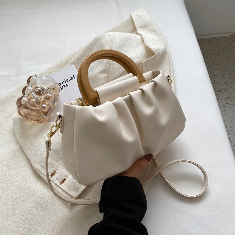 Amélie™ - Damestas met lederlook met ruches, moderne stijl