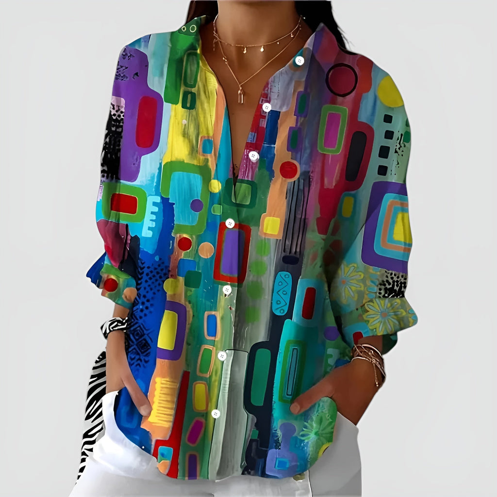 Cerelia™ - Comfortabele geometrische blouse voor de moderne alledaagse stijl