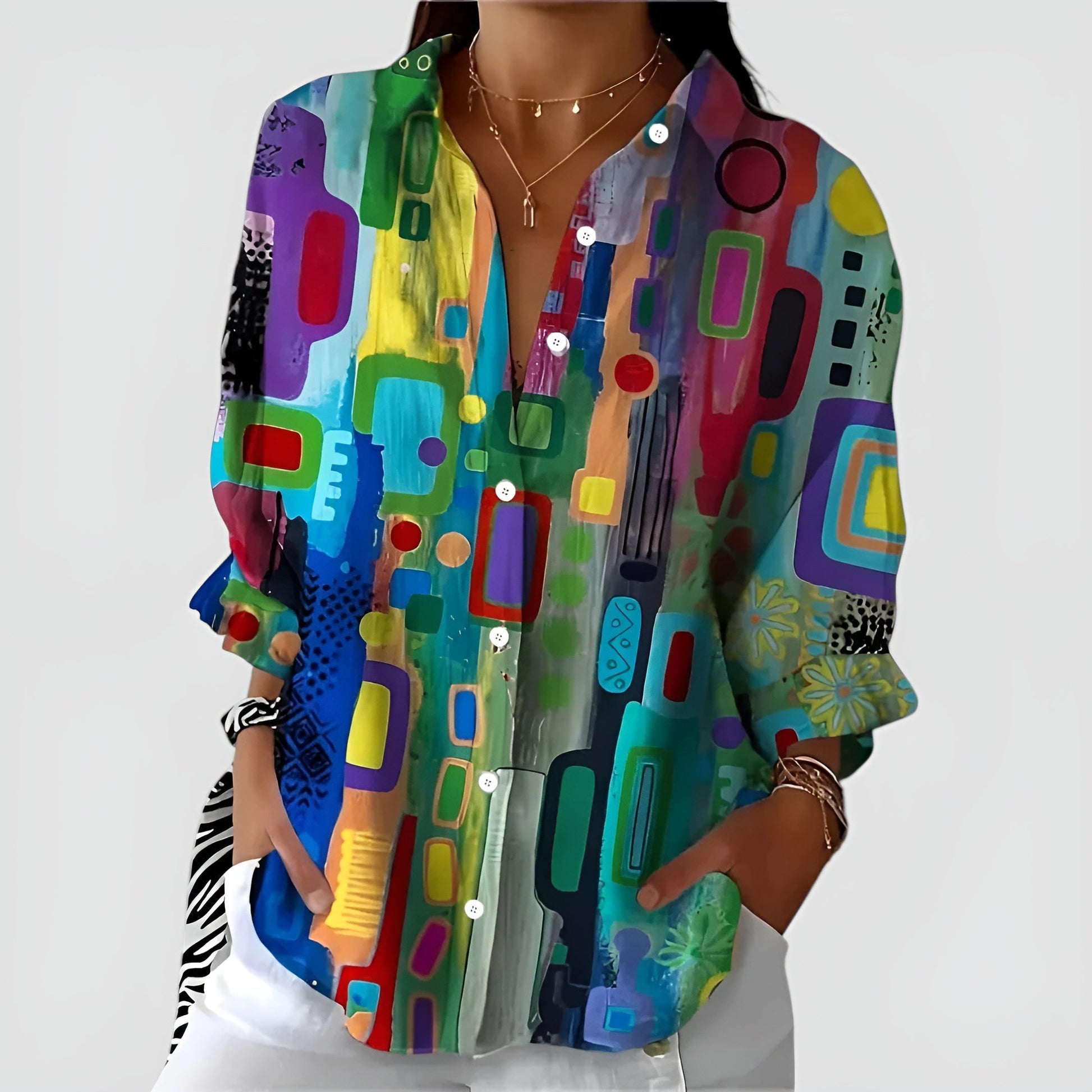 Cerelia™ - Comfortabele geometrische blouse voor de moderne alledaagse stijl