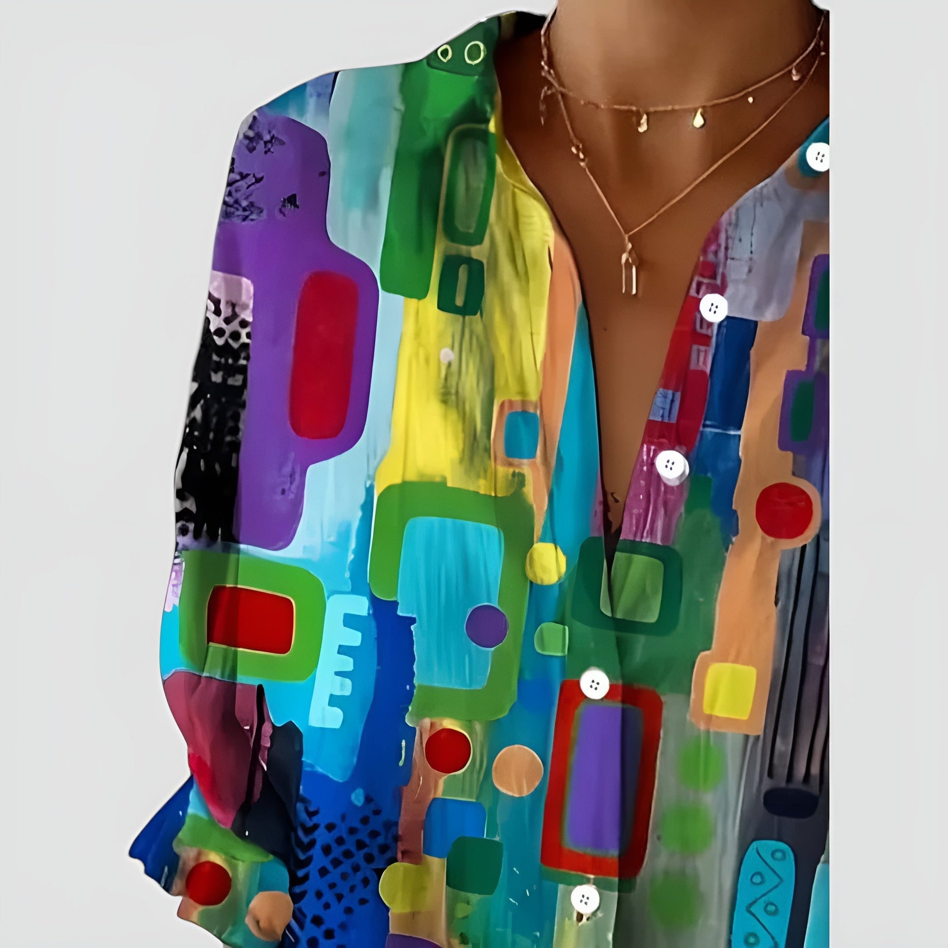 Cerelia™ - Comfortabele geometrische blouse voor de moderne alledaagse stijl