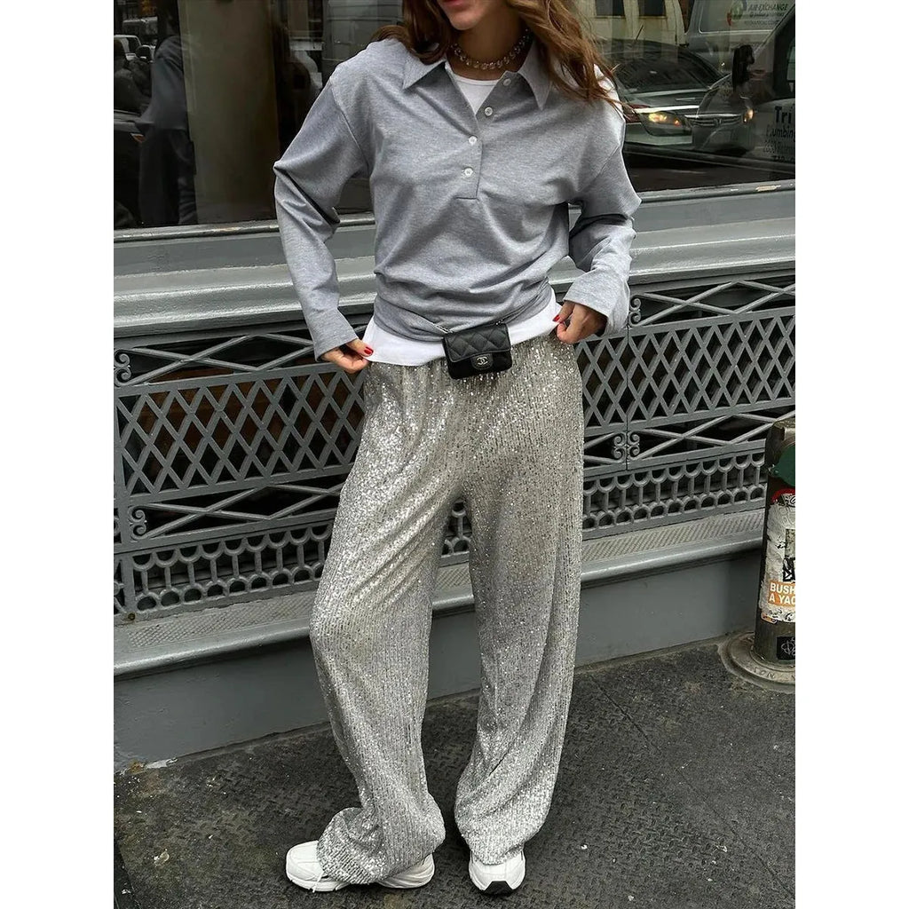 Sofie™ - Pailletten broek voor dames - hoge taille, los model