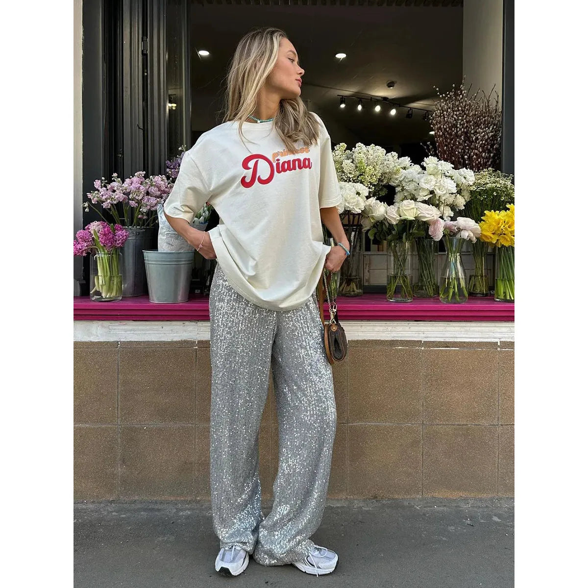 Sofie™ - Pailletten broek voor dames - hoge taille, los model