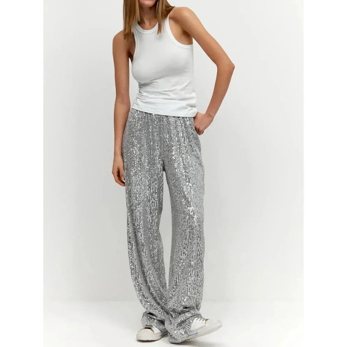 Sofie™ - Pailletten broek voor dames - hoge taille, los model
