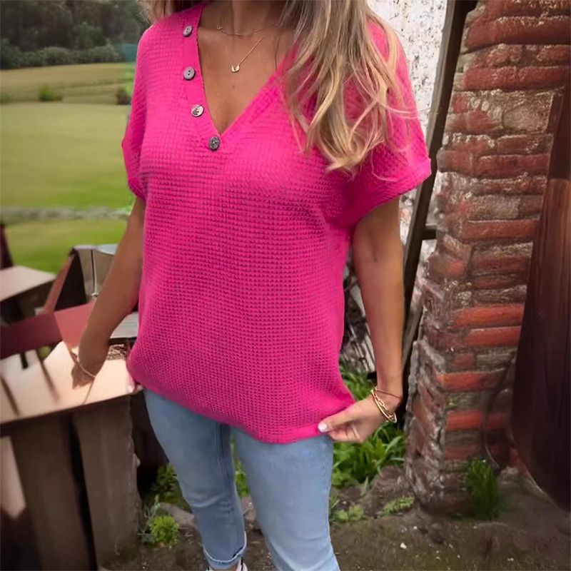 Adina™ – Stylowy top z dekoltem w serek, krótkimi rękawami i guzikami