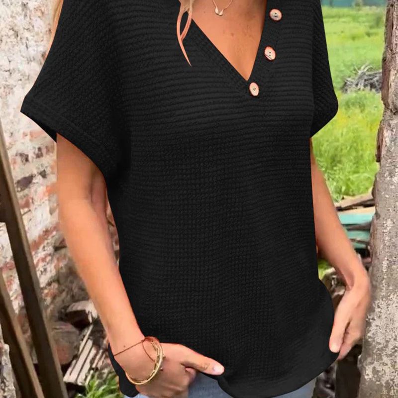 Adina™ – Stylowy top z dekoltem w serek, krótkimi rękawami i guzikami