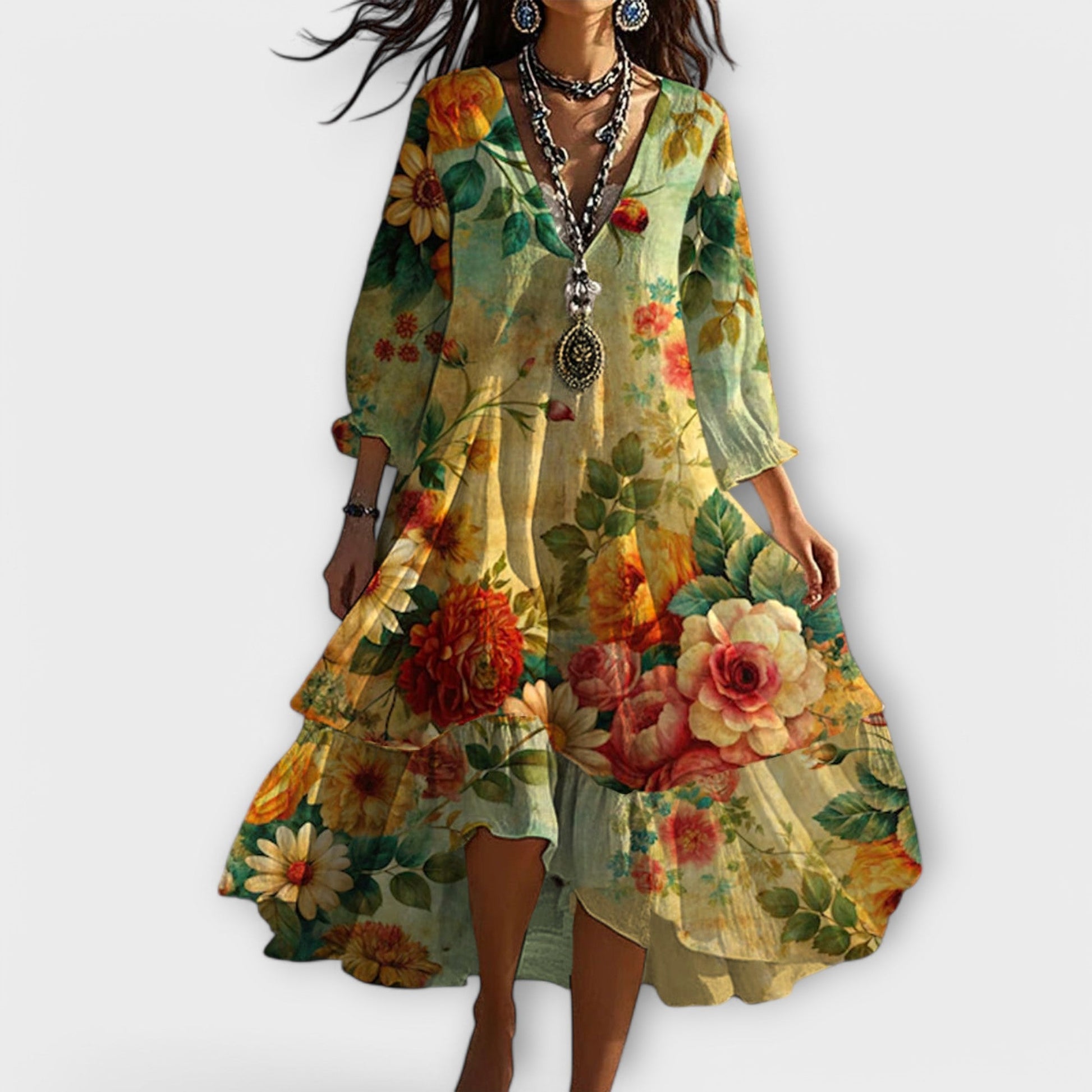 Margriet™ - Vintage Boho V-hals Jurk